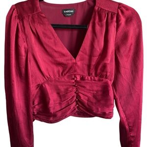 Bebe Red Ruched Crop Blouse